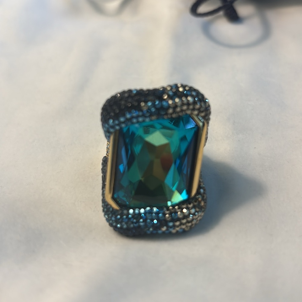Huge Statement Ring. Blue and Gold Statement Ring 7 like NEW!! XL Cocktail Ring. - Picture 12 of 15